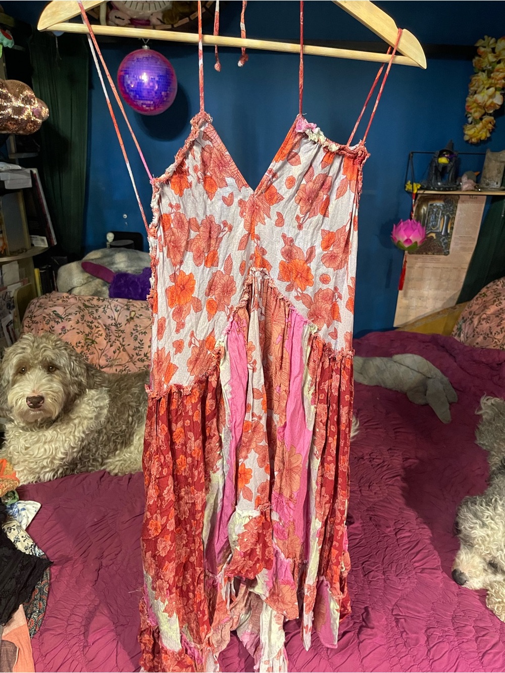 Boho Floral Patchwork Maxi Dress in Coral & Pink